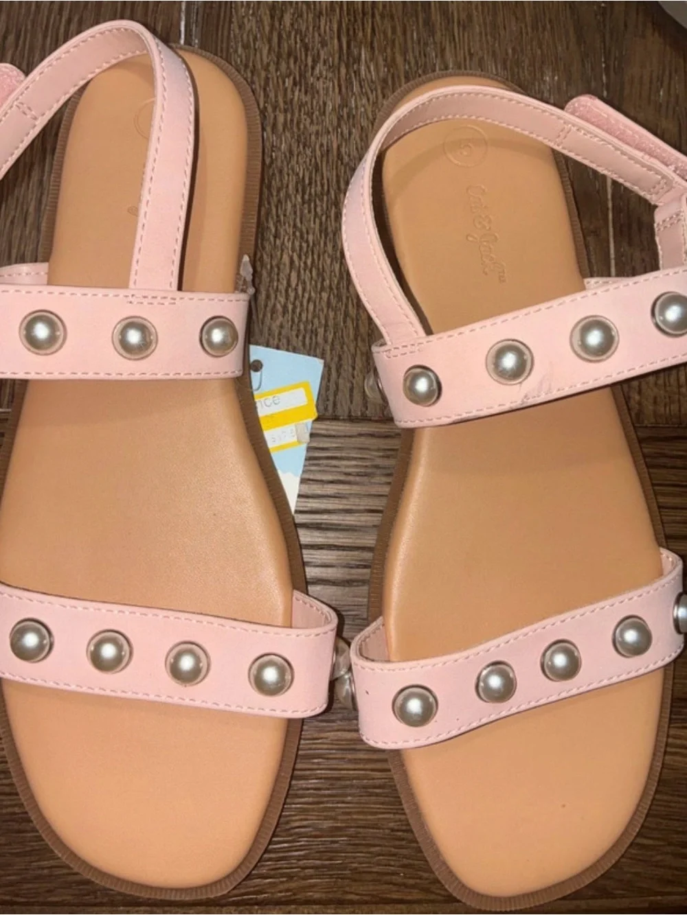 Cat & Jack Pink Pearl-Stud Girls' Double Strap Sandals